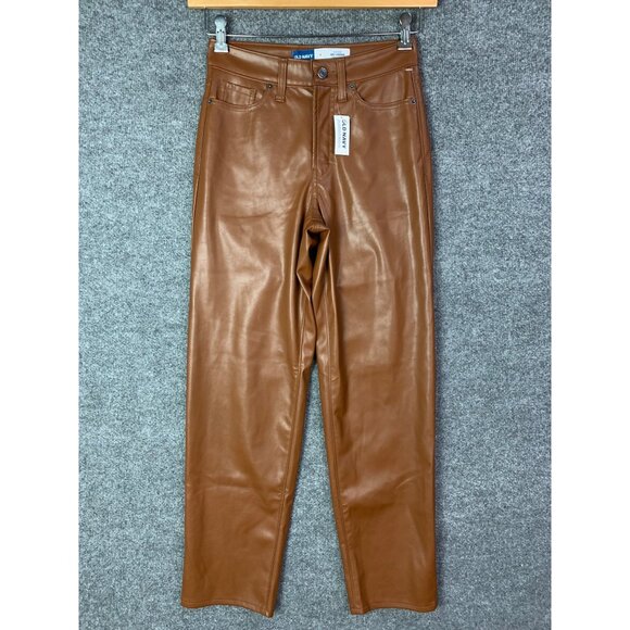 NEW Old Navy Womens Faux Leather High Rise OG Loose‎ Brown Pants Size 0 - Picture 2 of 11